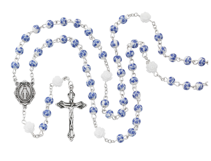6mm Blue Flower Rosary