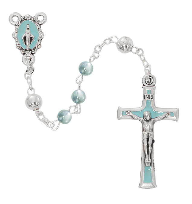 4mm Blue Pearl Baby Rosary