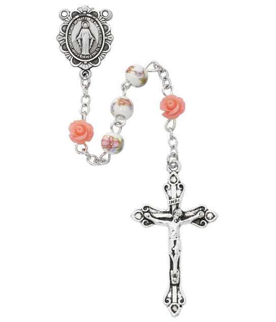 6mm Pink Flower Rosary