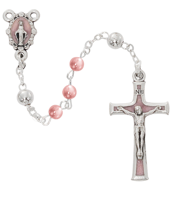 4mm Pink Pearl Baby Rosary