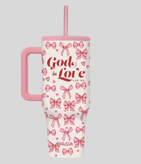 40 oz God Is Love Bows Stainless Steel Mug With Straw