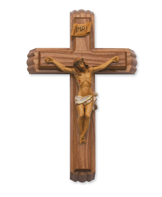 13" Walnut Stained Sick Call Set Crucifix