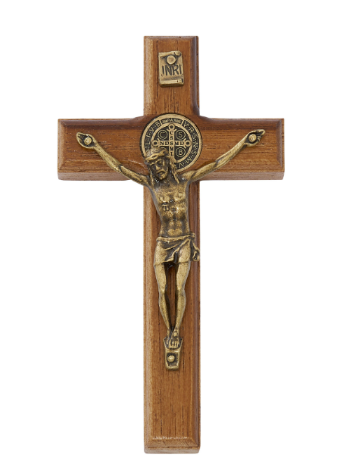 4.75" Walnut St. Benedict Crucifix with Bronze Corpus