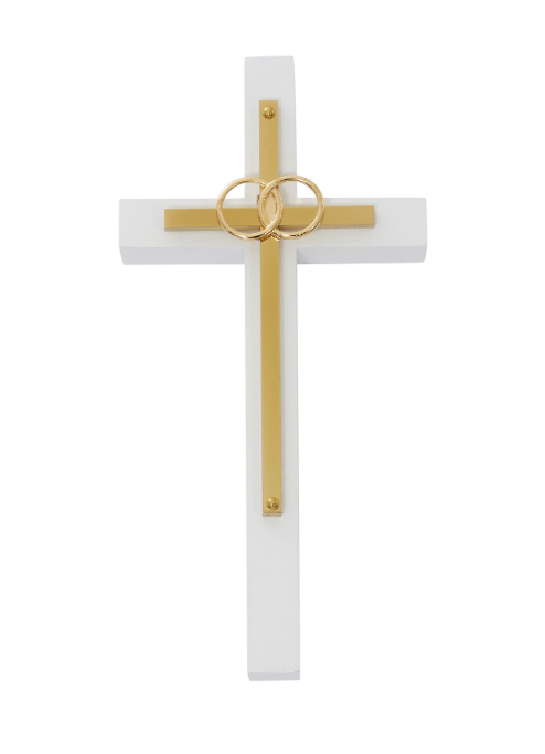 6" White and Gold Wedding Cross