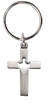 Pewter Cross and Dove Key Ring