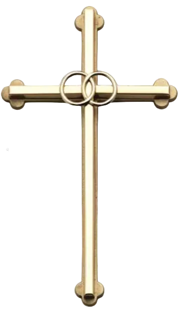 8" Gold Cross with Wedding Rings