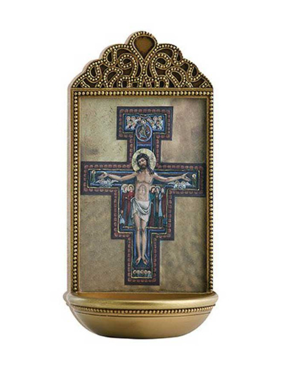 6" San Damiano Crucifix Holy Water Font