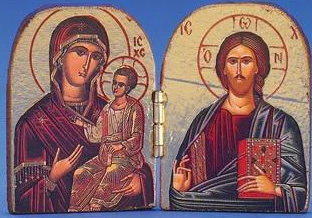 2.75" Hand Crafted Virgin Mary & Pantocrator Gold Foil Diptych Icon