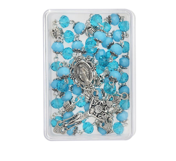 8 mm Sun Crystal Rosary - Our Lady of Grace