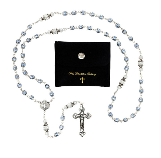 Baptism Rosary with Pouch Gift Set for Boys