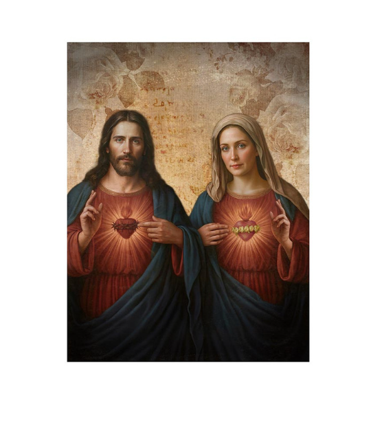 Sacred Hearts - Jesus and Mary Wood Block