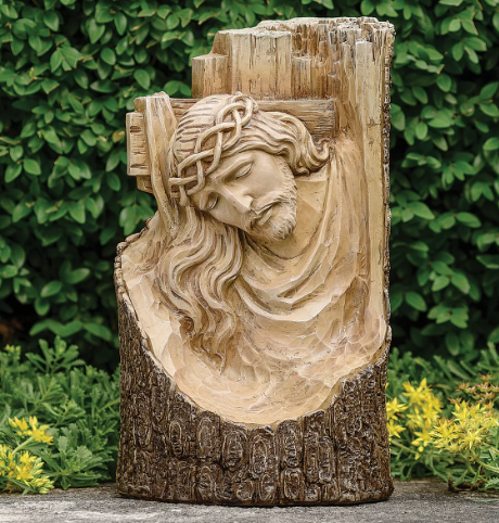 12" Carved-Look Cross with Jesus Garden Statue