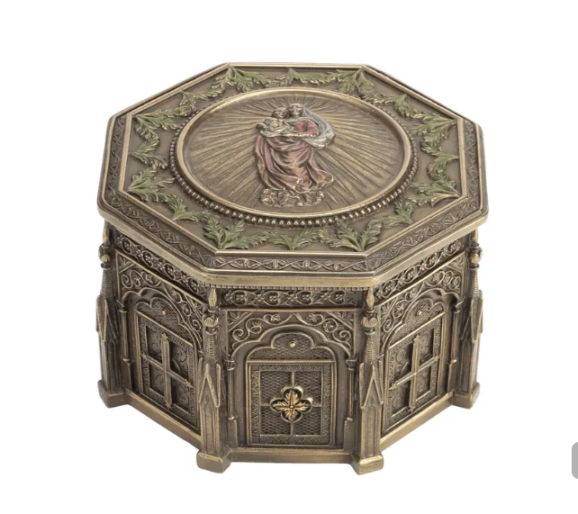 5" Madonna Holding Baby Jesus Octagonal Trinket Box
