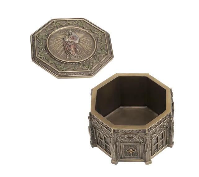 5" Madonna Holding Baby Jesus Octagonal Trinket Box
