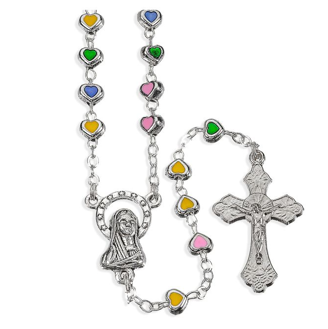 4mm Multicolored Epoxied Heart Shaped Bead Rosary