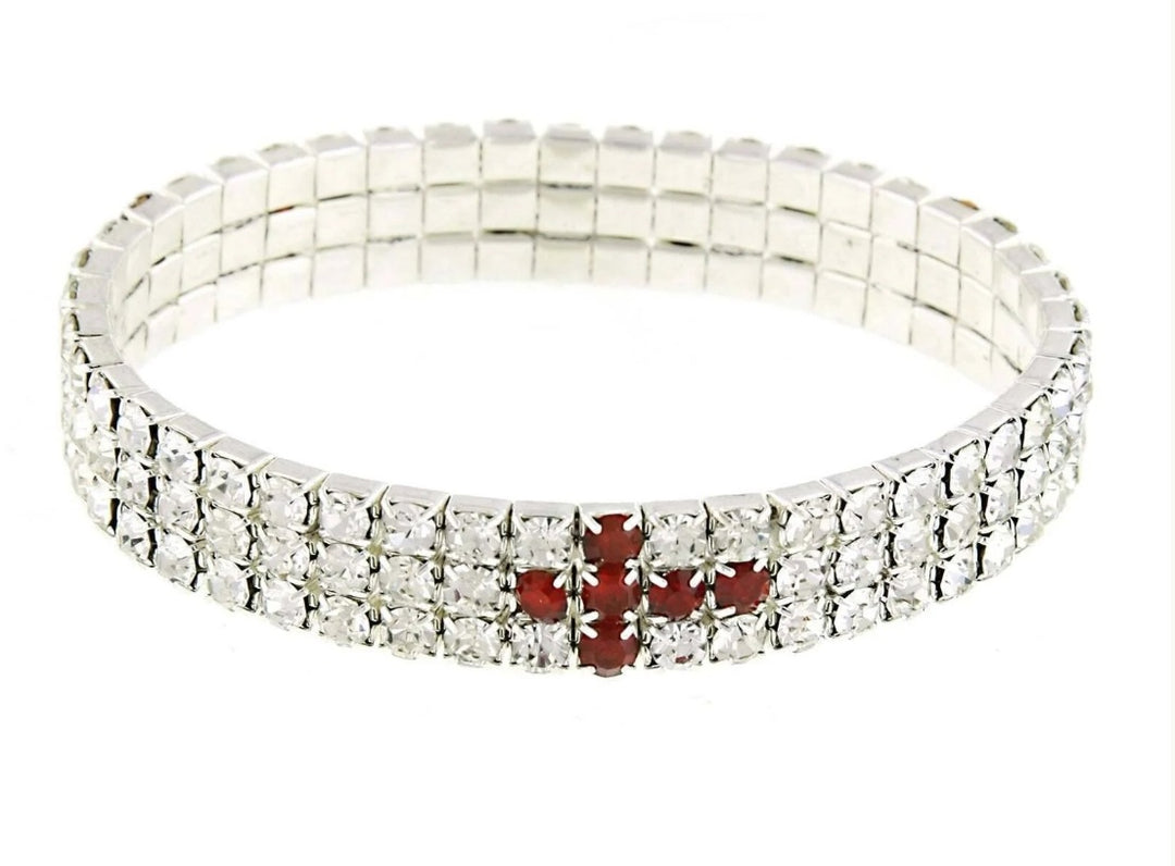 Silver Tone Red Rhinestone Cross Stretch Bracelet