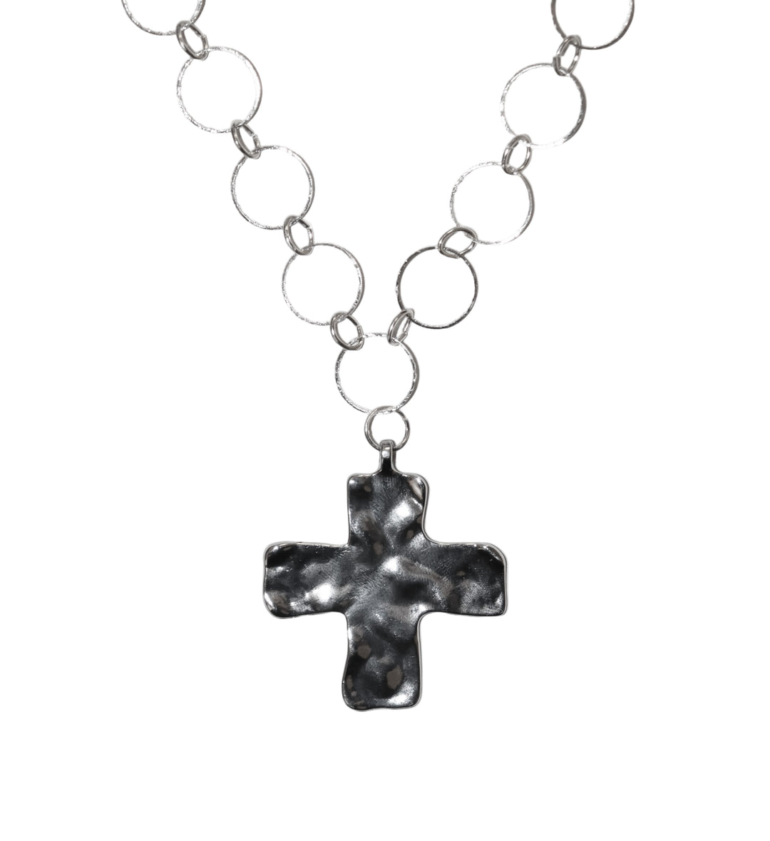 15" Silver Hammered Cross Necklace
