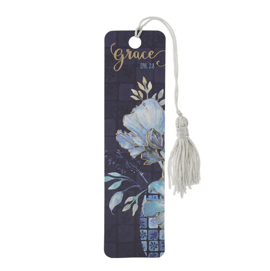 Grace Blue Floral Bookmark with Tassel - Ephesians 2:8