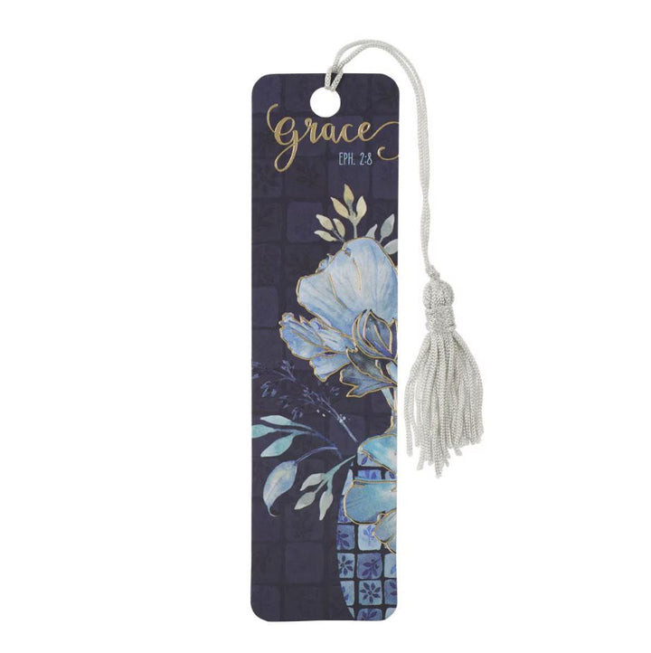 Grace Blue Floral Bookmark with Tassel - Ephesians 2:8