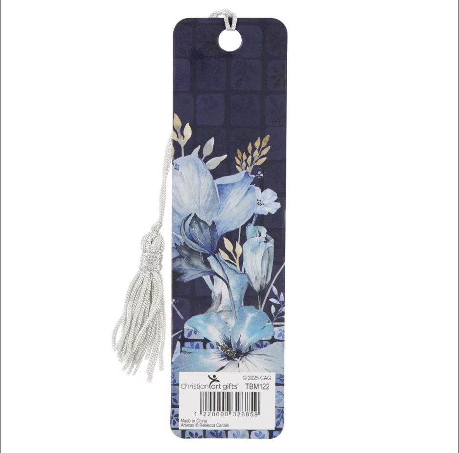 Grace Blue Floral Bookmark with Tassel - Ephesians 2:8