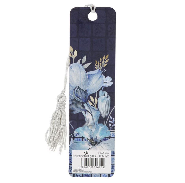 Grace Blue Floral Bookmark with Tassel - Ephesians 2:8