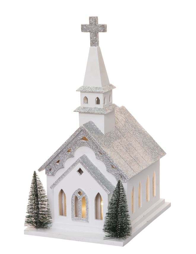 17" Wooden Light Up Church