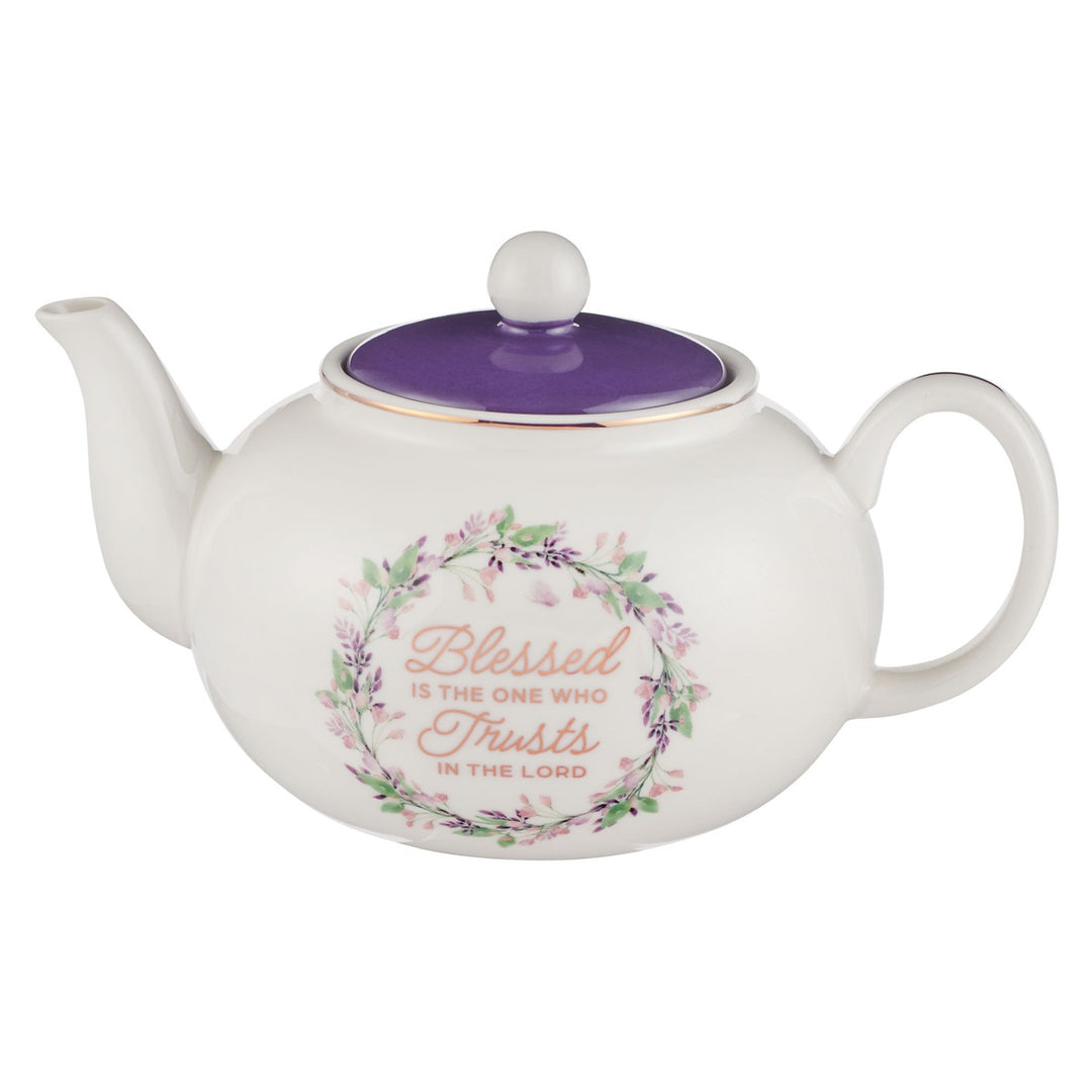 Blessed Purple Floral Ceramic Teapot - Jeremiah 17:7