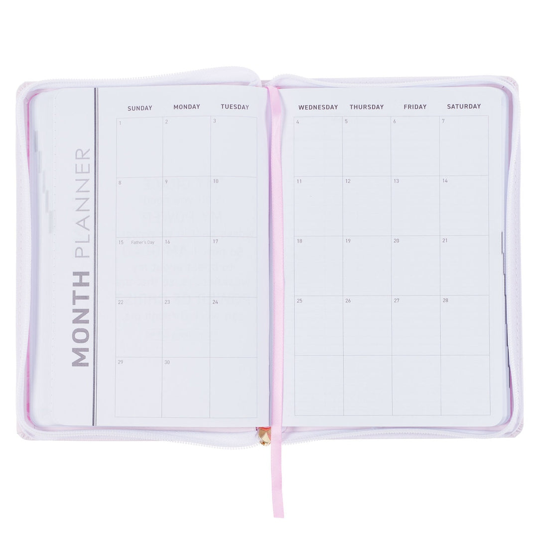 Trust in the Lord Blush Pink Faux Leather 2025 Executive Planner with Zipper Closure - Proverbs 3:5