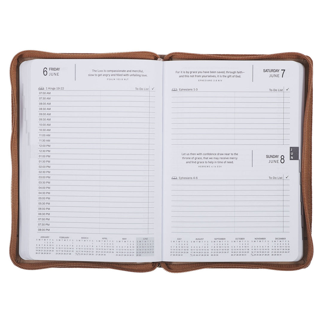 All Things Are Possible 2025 Tuscan Tan Faux Leather Executive Planner with Zipper Closure - Matthew 19:26