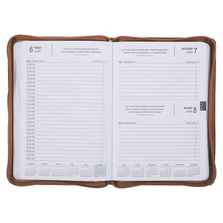 All Things Are Possible 2025 Tuscan Tan Faux Leather Executive Planner with Zipper Closure - Matthew 19:26