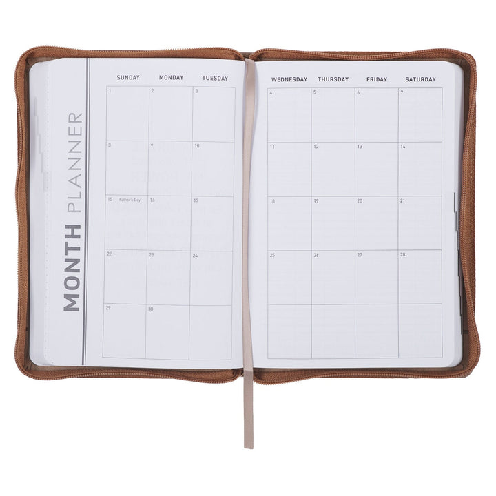 All Things Are Possible 2025 Tuscan Tan Faux Leather Executive Planner with Zipper Closure - Matthew 19:26