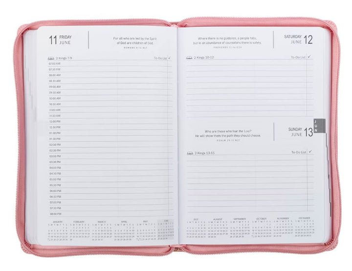 2027 Walk by Faith Pink Faux Leather Executive Planner with Zipper Closure - 2 Corinthians 5:7