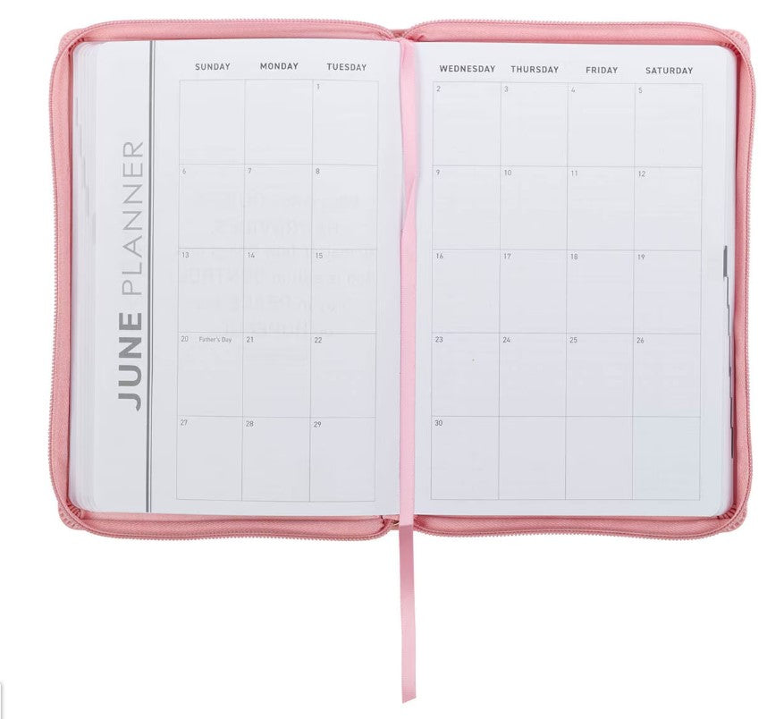 2027 Walk by Faith Pink Faux Leather Executive Planner with Zipper Closure - 2 Corinthians 5:7