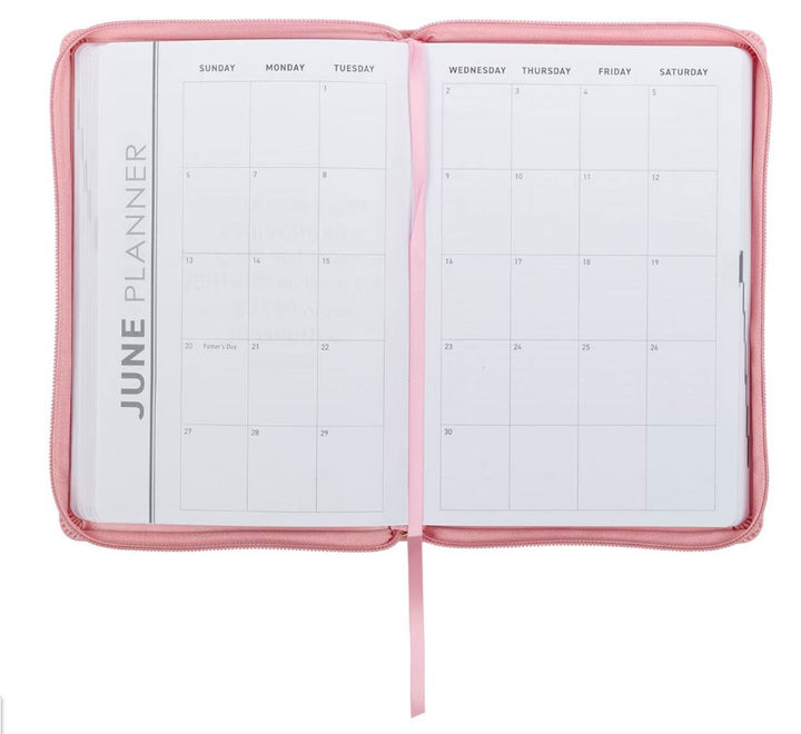 2027 Walk by Faith Pink Faux Leather Executive Planner with Zipper Closure - 2 Corinthians 5:7