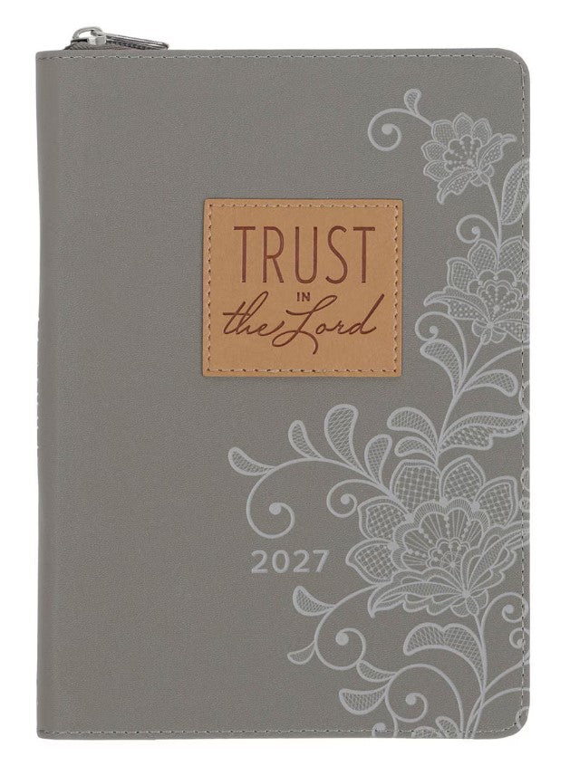 2027 Trust in the Lord Soft Gray Faux Leather Executive Planner with Zipper Closure - Proverbs 3:5