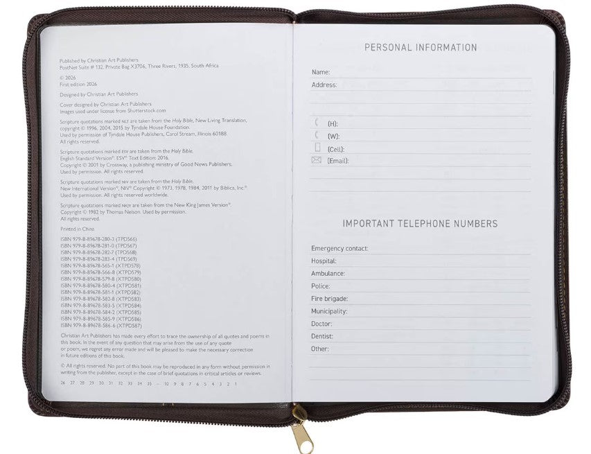 2027 A Man's Heart Smoked Walnut Faux Leather Executive Planner with Zipper Closure - Proverbs 16:9