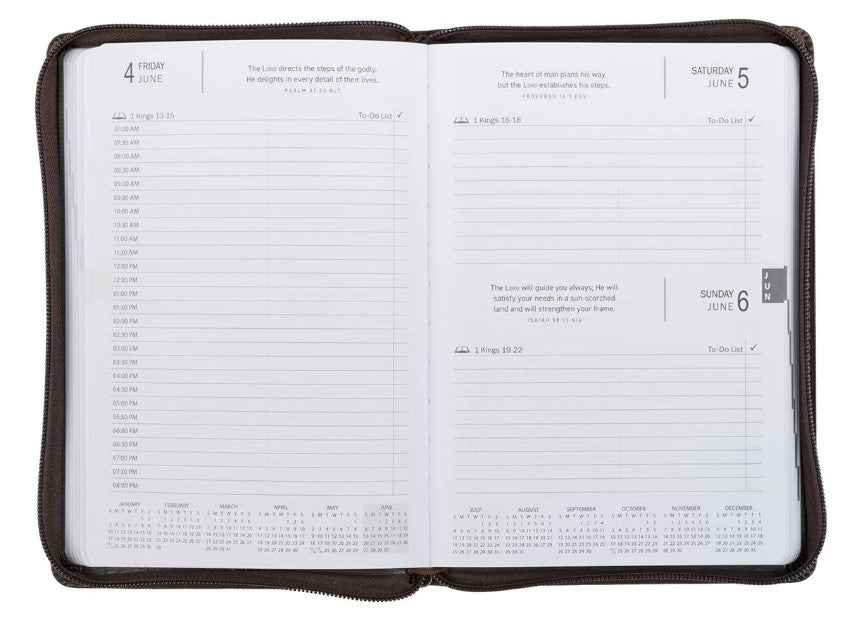 2027 A Man's Heart Smoked Walnut Faux Leather Executive Planner with Zipper Closure - Proverbs 16:9