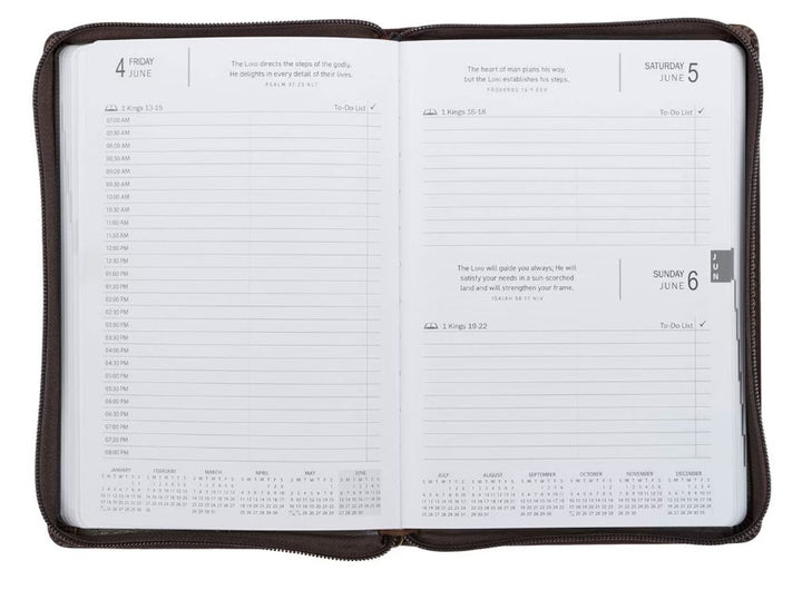 2027 A Man's Heart Smoked Walnut Faux Leather Executive Planner with Zipper Closure - Proverbs 16:9