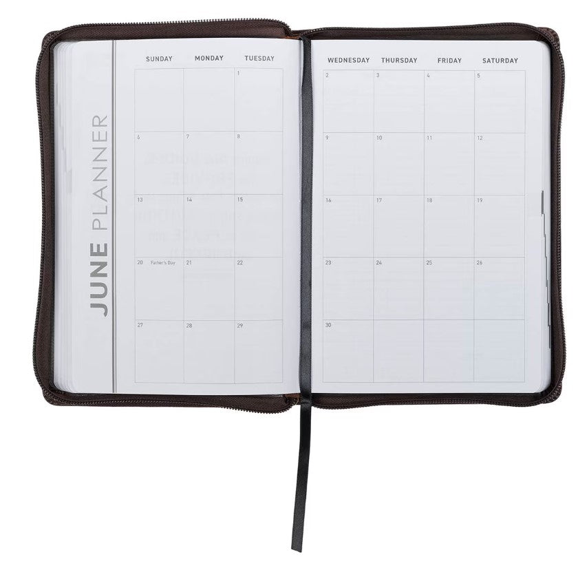 2027 A Man's Heart Smoked Walnut Faux Leather Executive Planner with Zipper Closure - Proverbs 16:9