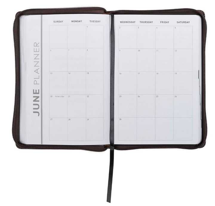 2027 A Man's Heart Smoked Walnut Faux Leather Executive Planner with Zipper Closure - Proverbs 16:9