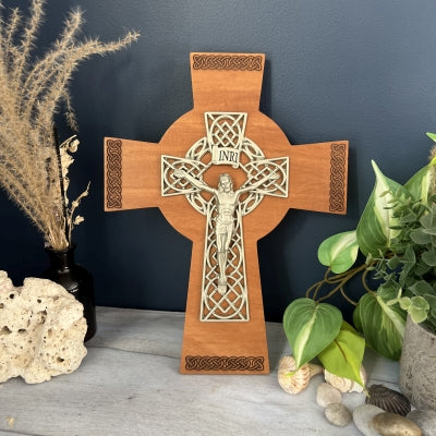 12" Celtic Cedar Wood Crucifix