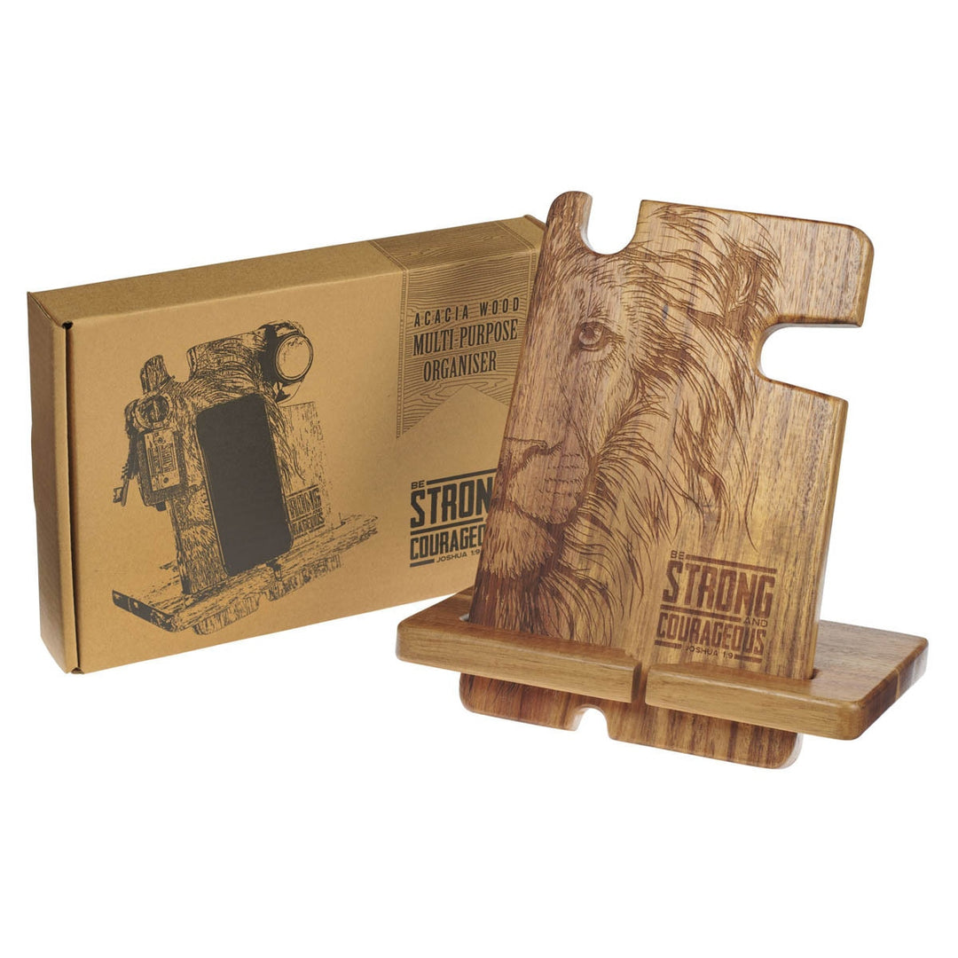 Strong and Courageous Acacia Wood Personal Accessory Organizer - Joshua 1:9