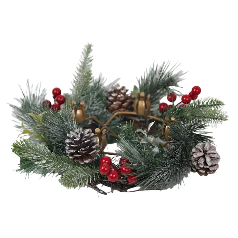 Frosted Christmas Wreath with Candle Holders