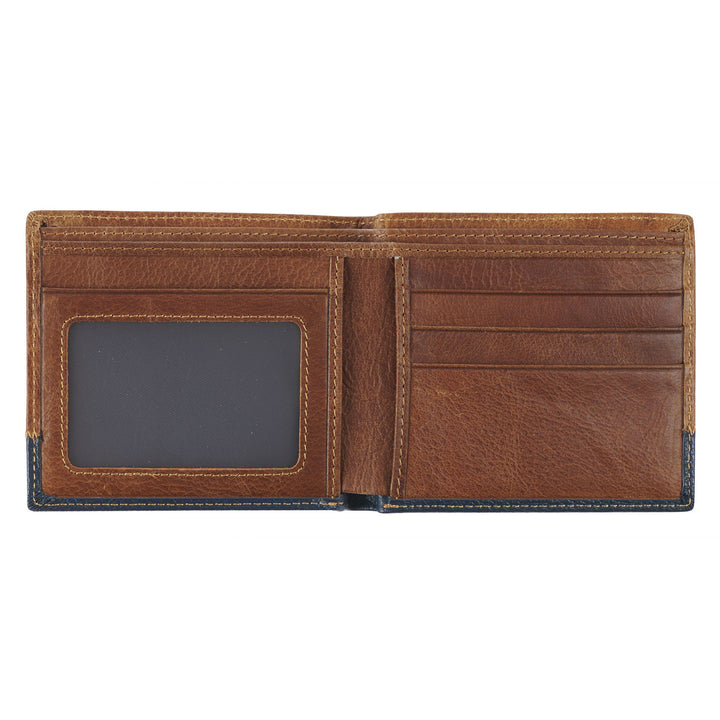 Strong and Courageous Butterscotch and Navy Genuine Leather Wallet - Joshua 1:9