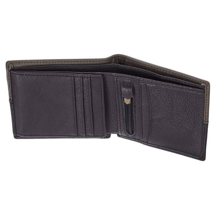 Strong and Courageous Black and Brown Full Grain Leather Wallet with Metal Badge - Joshua 1:9