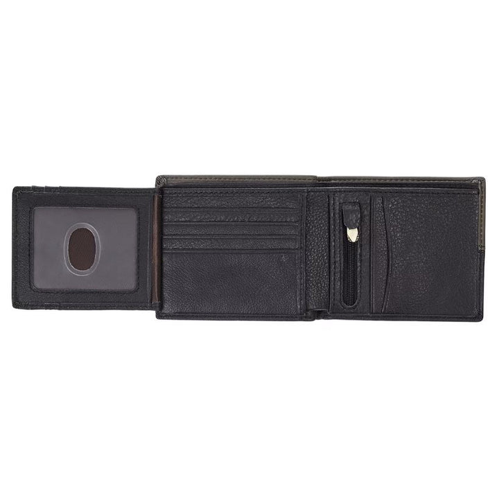 Strong and Courageous Black and Brown Full Grain Leather Wallet with Metal Badge - Joshua 1:9