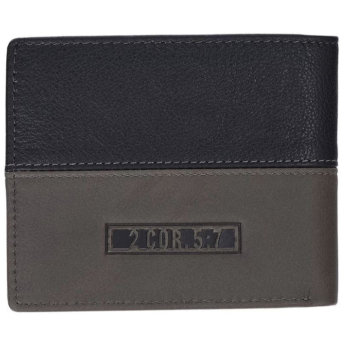 Walk by Faith Black and Gray Full Grain Leather Wallet - 2 Corinthians 5:7