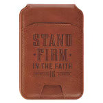 Stand Firm Honey-brown Faux Leather Phone Wallet with Stand - 1 Corinthians 16:13