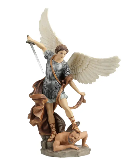 15" St. Michael Tramples Demon Full Color Statue