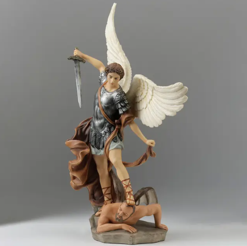 15" St. Michael Tramples Demon Full Color Statue